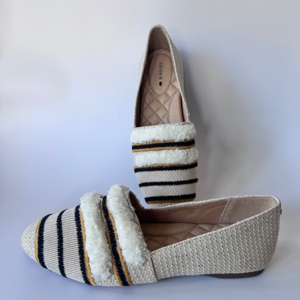 Birdies The Starling Cream & Black Stripe Loafers Women's Size 7 - Picture 2 of 13